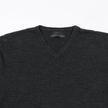 Marks & Spencer Mens Grey V-Neck Acrylic Pullover Jumper Size M Long Sleeve