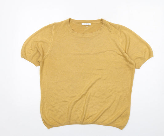 Classic Womens Yellow Round Neck Acrylic Pullover Jumper Size 16