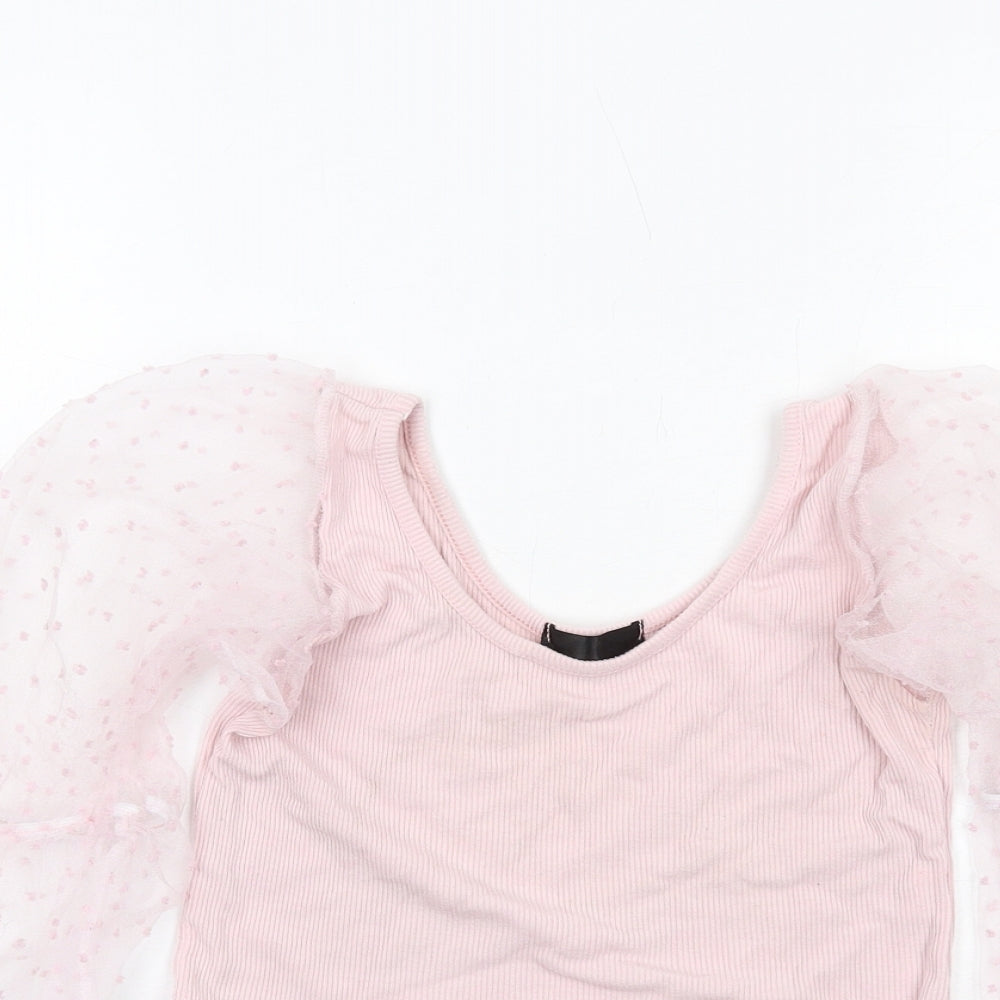 Rebellious Womens Pink Polyester Cropped Tank Size 10 Scoop Neck - Lace Sleeves