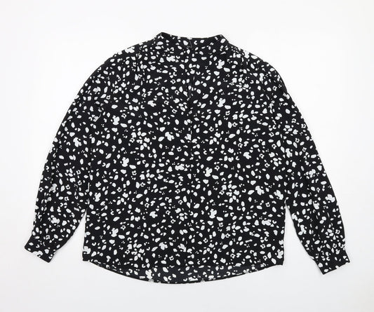 M&Co Womens Black Geometric Polyester Basic Button-Up Size 12 Round Neck