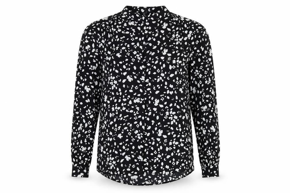 M&Co Womens Black Geometric Polyester Basic Button-Up Size 12 Round Neck