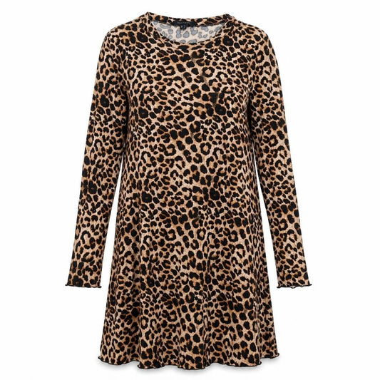 New Look Womens Brown Animal Print Polyester Ball Gown Size 10 Round Neck Pullover - Leopard pattern