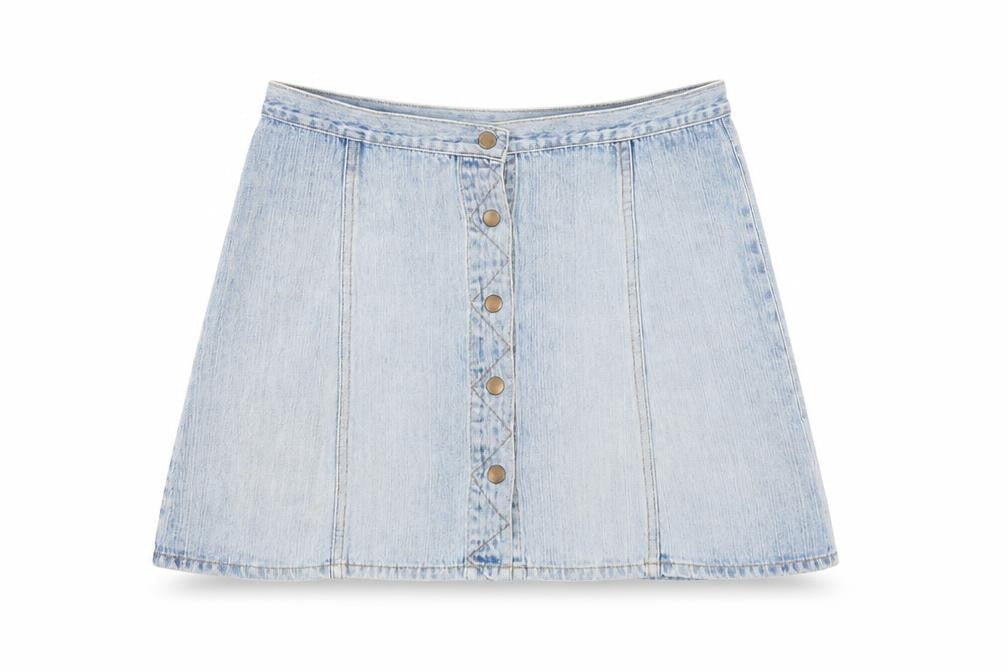 Divided by H&M Womens Blue Cotton A-Line Skirt Size M Button