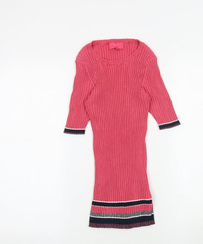 Next Womens Pink Striped Cotton Basic Blouse Size 10 Round Neck