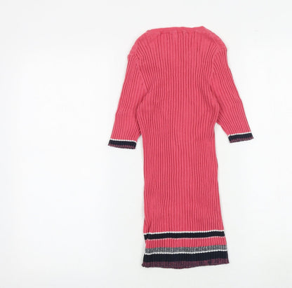 Next Womens Pink Striped Cotton Basic Blouse Size 10 Round Neck
