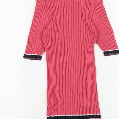 Next Womens Pink Striped Cotton Basic Blouse Size 10 Round Neck