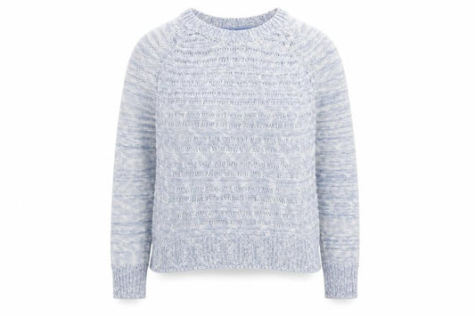 Front view of Red Herring women’s blue round neck acrylic jumper, size UK 12