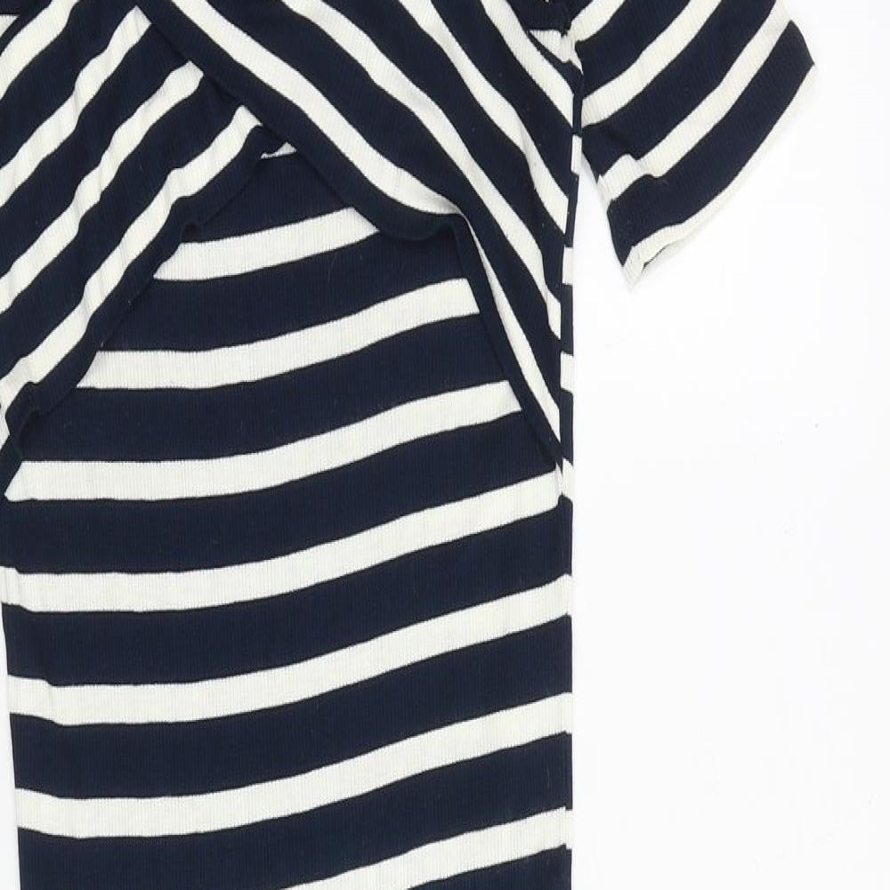 Oasis Womens Blue Striped Viscose Bodycon Size M V-Neck Pullover