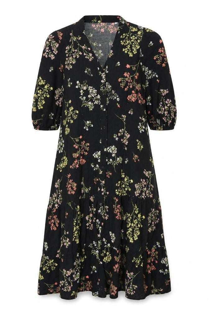 And/Or Womens Black Floral Polyester A-Line Size 10 V-Neck Button
