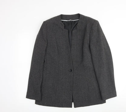 Klass Womens Grey Geometric Jacket Blazer Size 14 Button