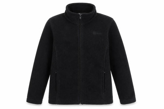 Front view of Hi Gear boys’ black jacket, size 11-12, years zip
