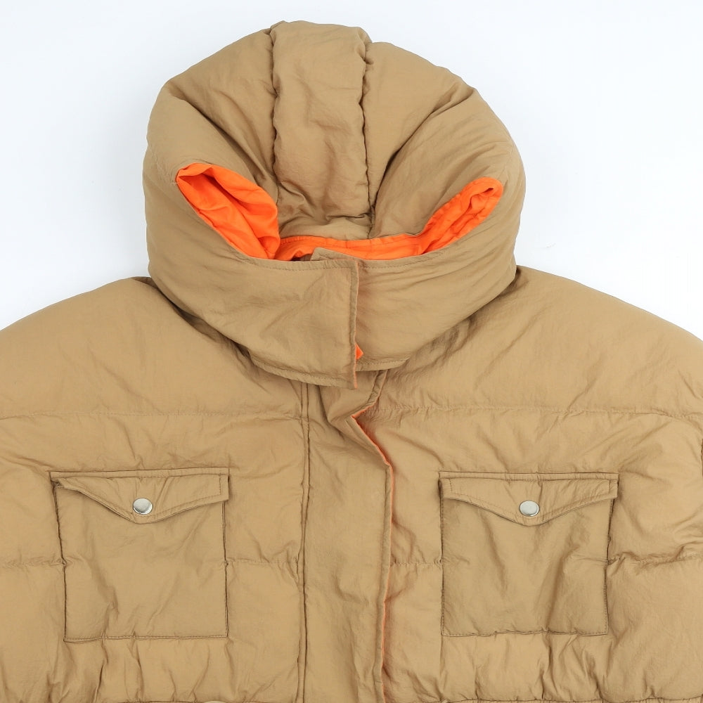 PRETTYLITTLETHING Womens Brown Puffer Jacket Jacket Size M Zip
