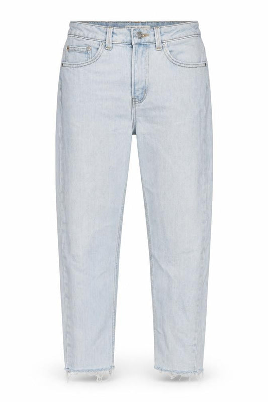 Front view of Denim & Co. women’s blue cotton mom jeans, size UK 8, 25-inch leg regular button