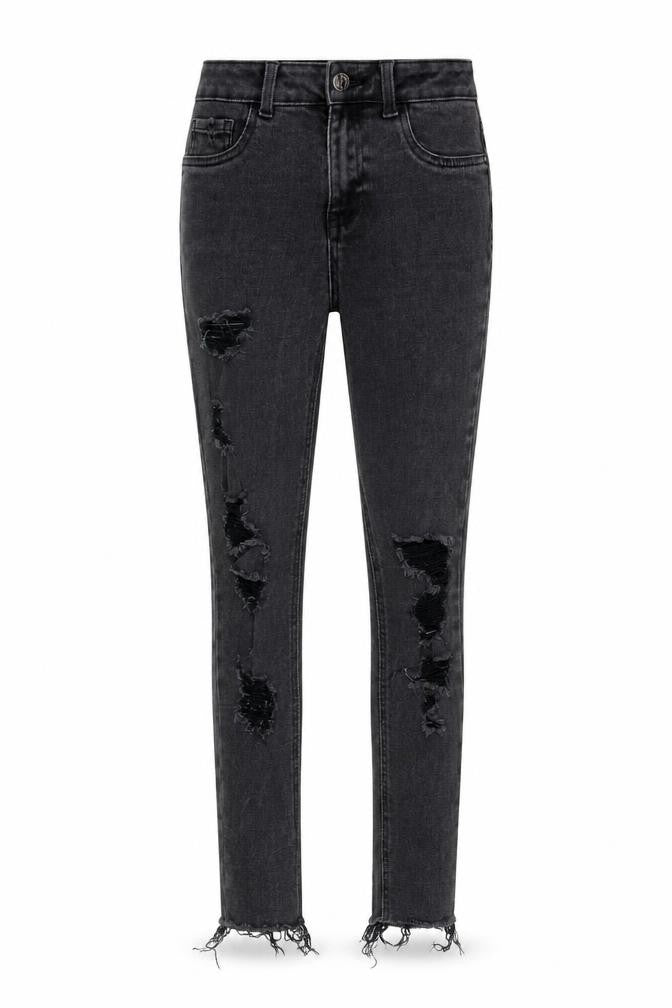 New Look Girls Grey Cotton Skinny Jeans Size 13 Years Regular Button - Distressed