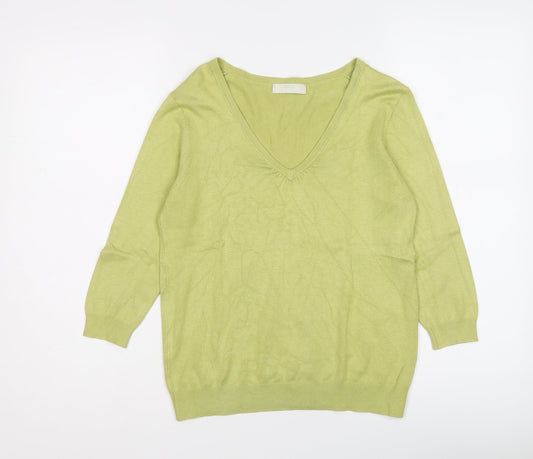 Marks and Spencer Womens Green V-Neck Viscose Pullover Jumper Size 10