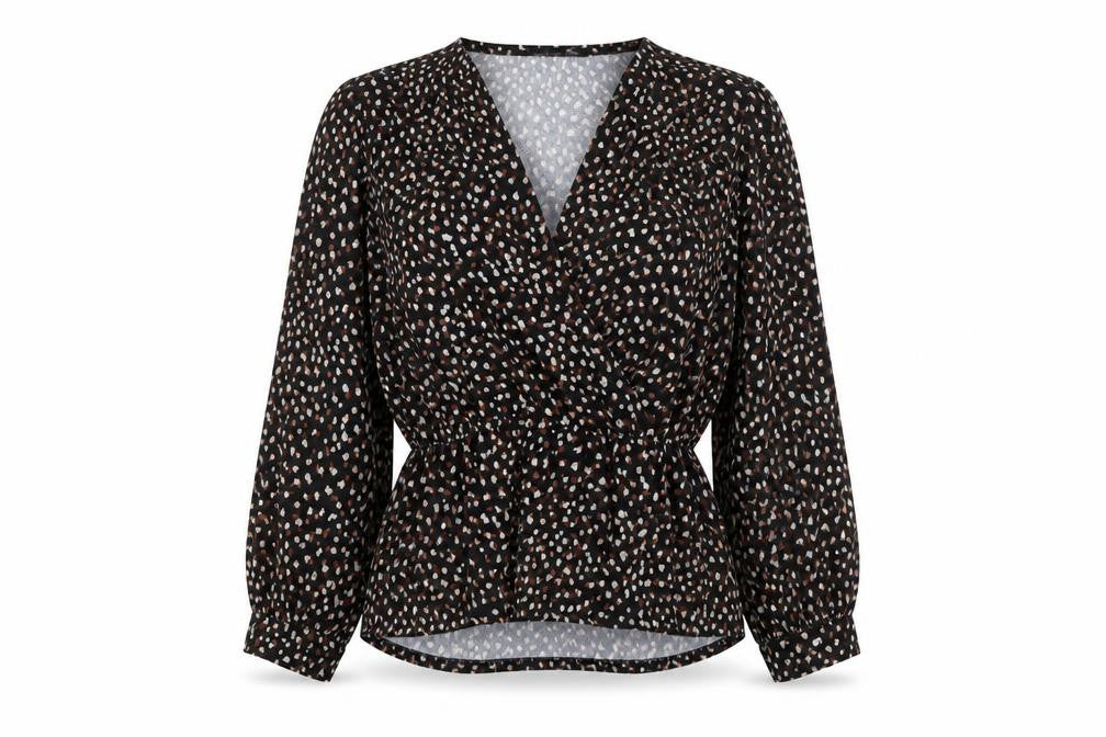 Boohoo Womens Black Geometric Polyester Basic Blouse Size 8 V-Neck