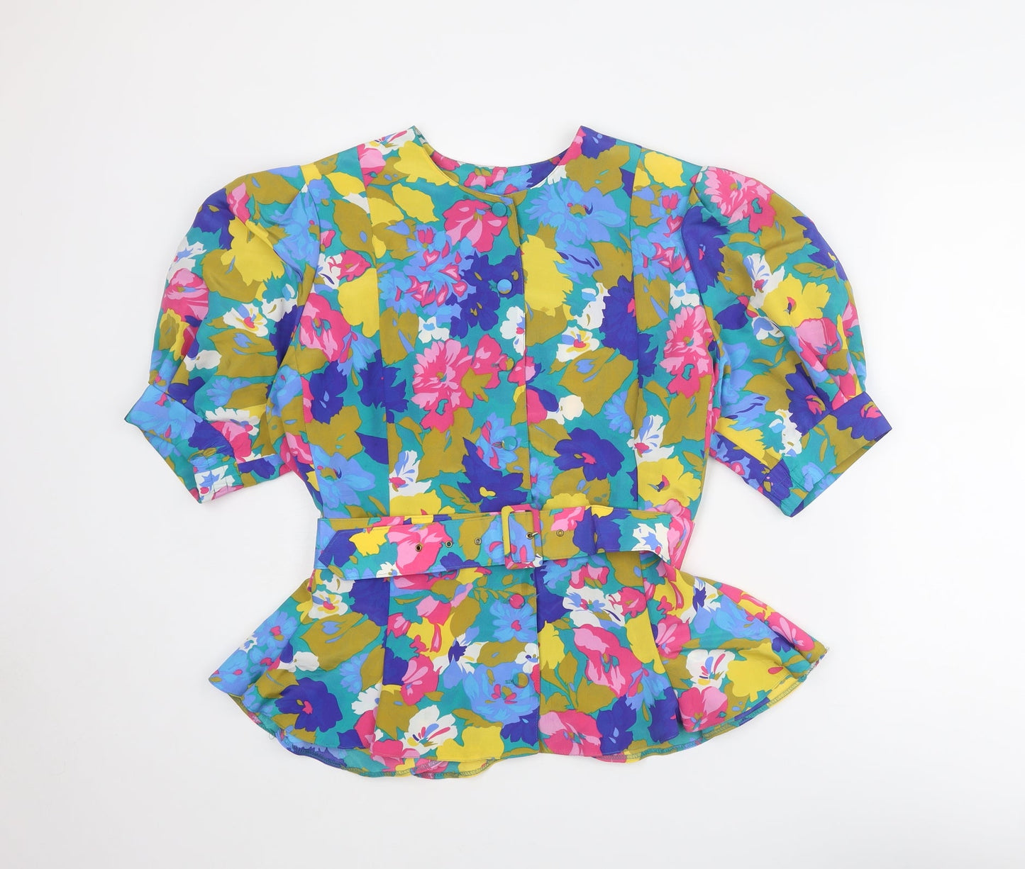 Le Clou Womens Multicoloured Floral Polyester Basic Blouse Size 14 Round Neck