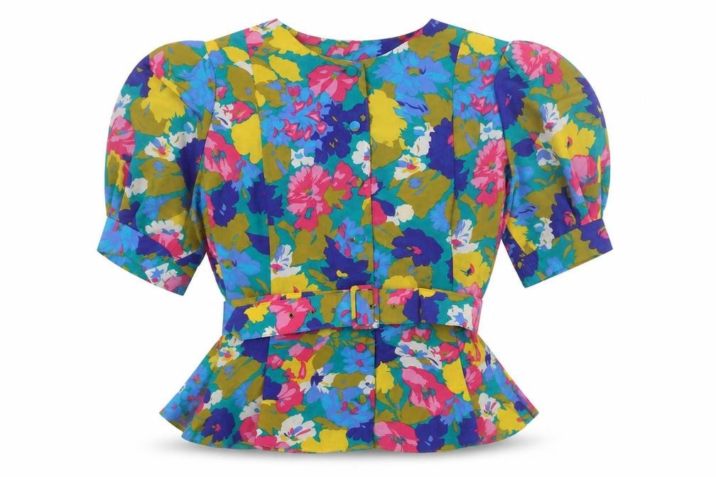 Le Clou Womens Multicoloured Floral Polyester Basic Blouse Size 14 Round Neck