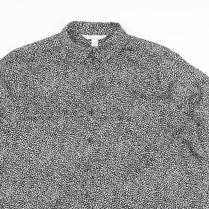 H&M Womens Black Geometric Viscose Basic Button-Up Size XS Collared