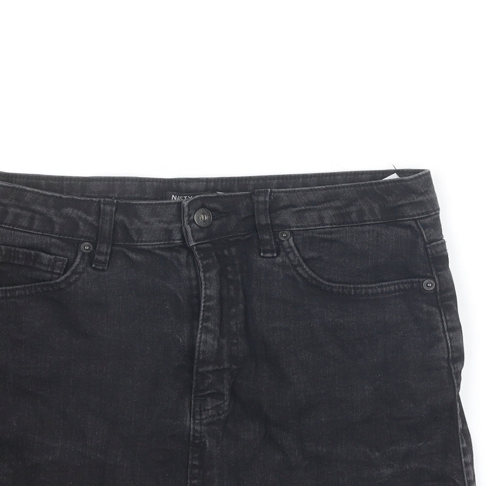 Nasty Gal Womens Black Cotton A-Line Skirt Size 10 Zip