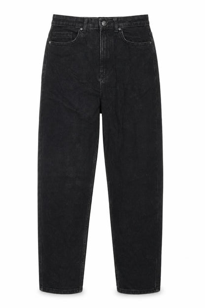 Front view of Only women’s black cotton mom jeans, size UK 28, in regular zip