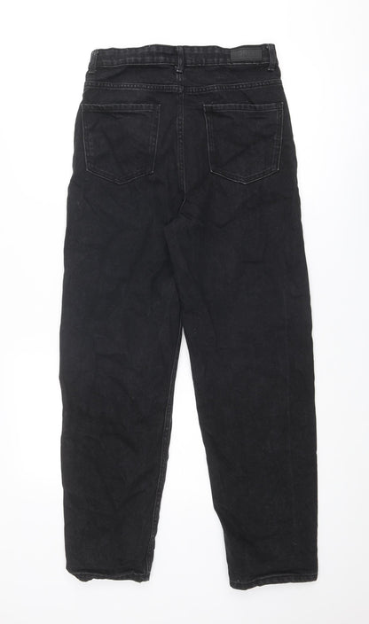 Back view of Only women’s black cotton mom jeans, size UK 28, in regular zip