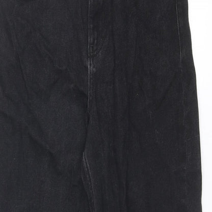 Close-up detail of Only women’s black cotton mom jeans, size UK 28, in regular zip