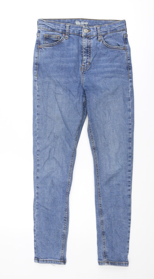 Topshop Womens Blue Cotton Skinny Jeans Size 28 in Regular Zip