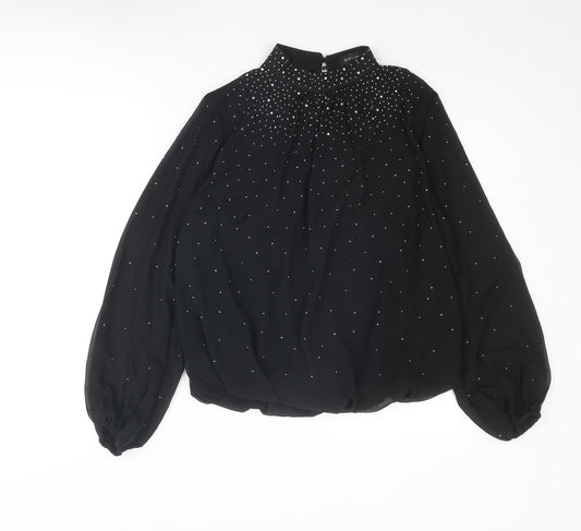 QED London Womens Black Polyester Basic Blouse Size M Mock Neck