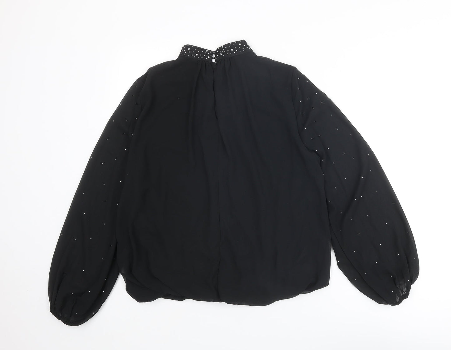 QED London Womens Black Polyester Basic Blouse Size M Mock Neck