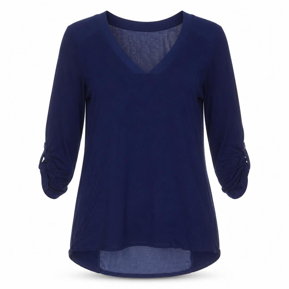 Cable & Gauge Womens Blue Viscose Basic Blouse Size S V-Neck