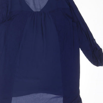 Cable & Gauge Womens Blue Viscose Basic Blouse Size S V-Neck