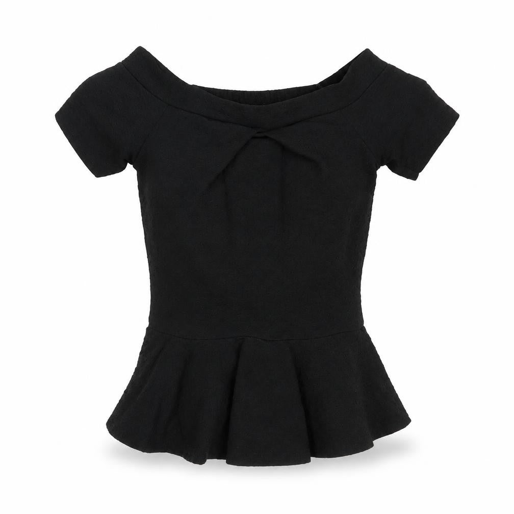 Quiz Womens Black Polyester Basic T-Shirt Size 6 Off the Shoulder