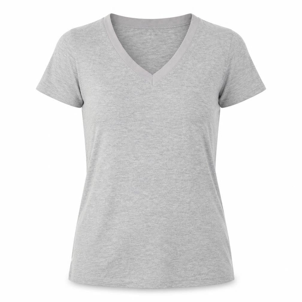 Fashion Womens Grey Viscose Basic T-Shirt Size S V-Neck
