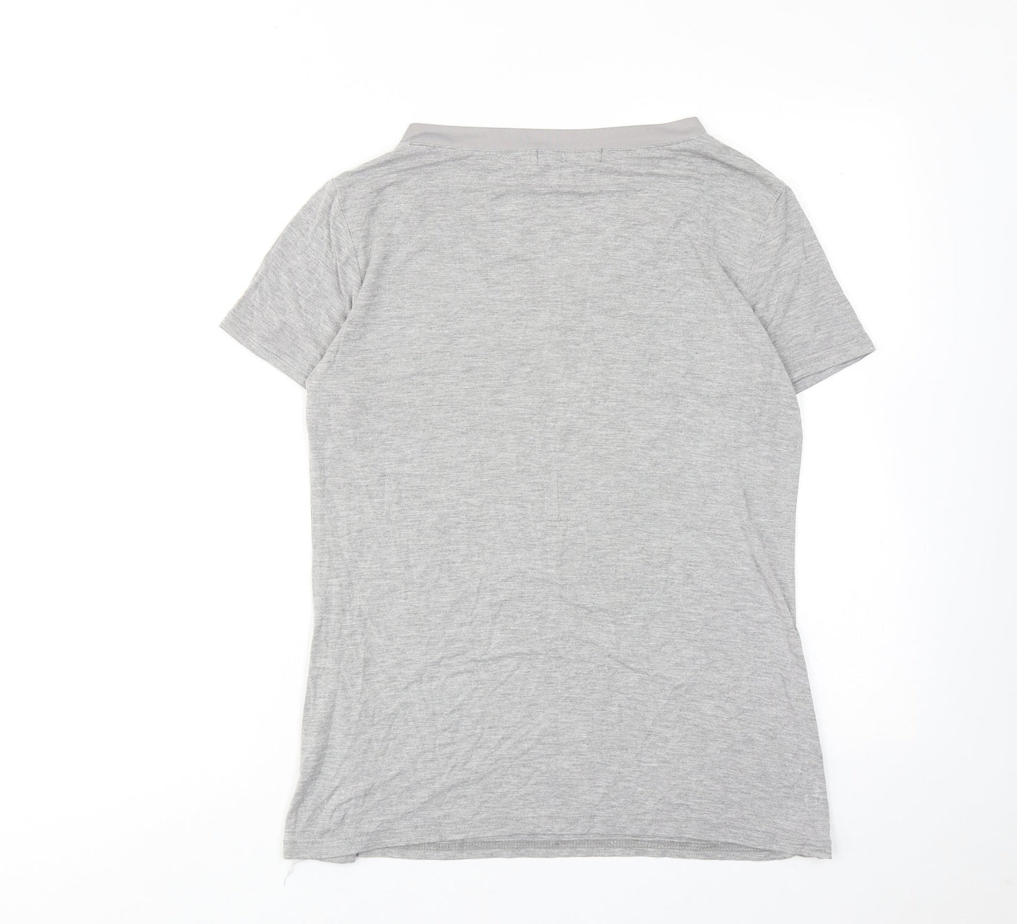 Fashion Womens Grey Viscose Basic T-Shirt Size S V-Neck