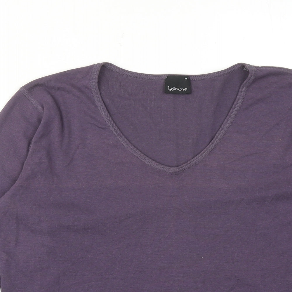 INTOWN Womens Purple Cotton Basic Blouse Size M V-Neck