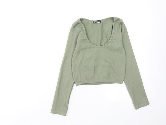 Zara Womens Green Polyester Cropped T-Shirt Size XS Scoop Neck