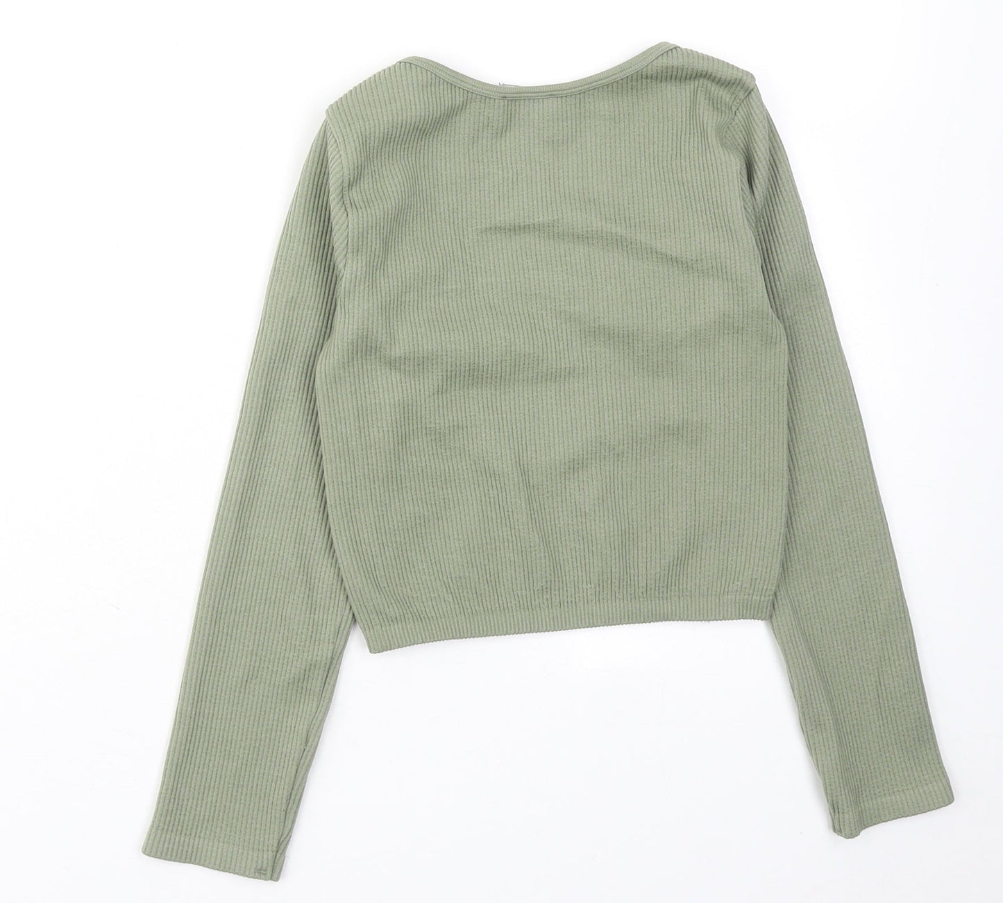 Zara Womens Green Polyester Cropped T-Shirt Size XS Scoop Neck