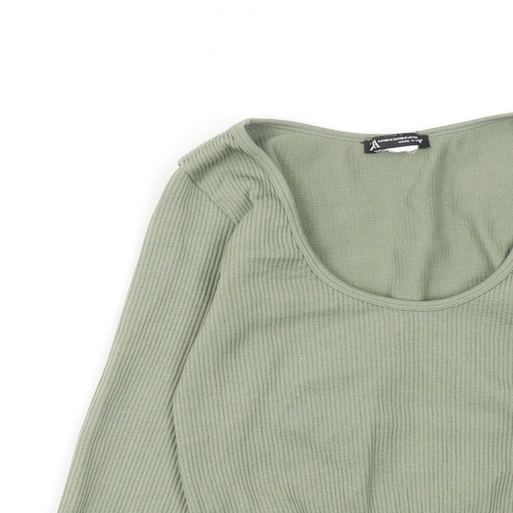 Zara Womens Green Polyester Cropped T-Shirt Size XS Scoop Neck