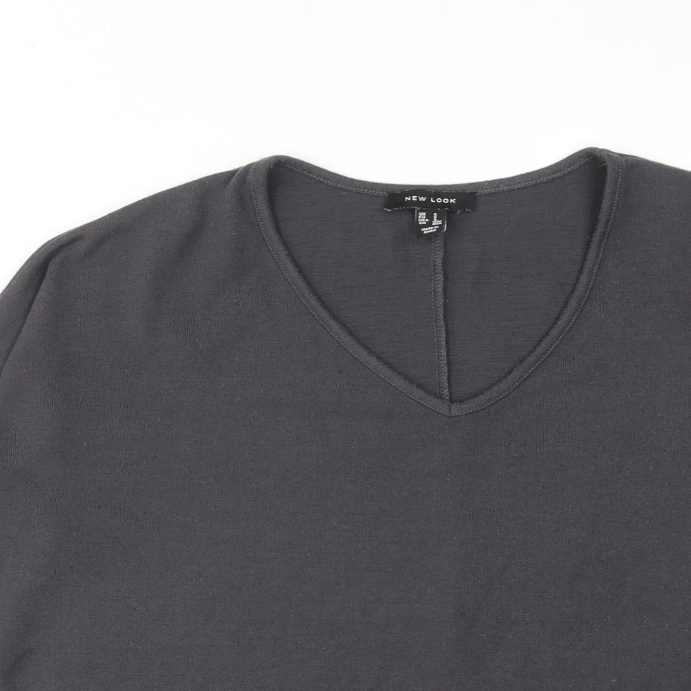 New Look Womens Grey Polyester Basic Blouse Size S V-Neck