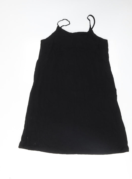 Basic Apparel Womens Black Viscose Slip Dress Size S Round Neck Pullover