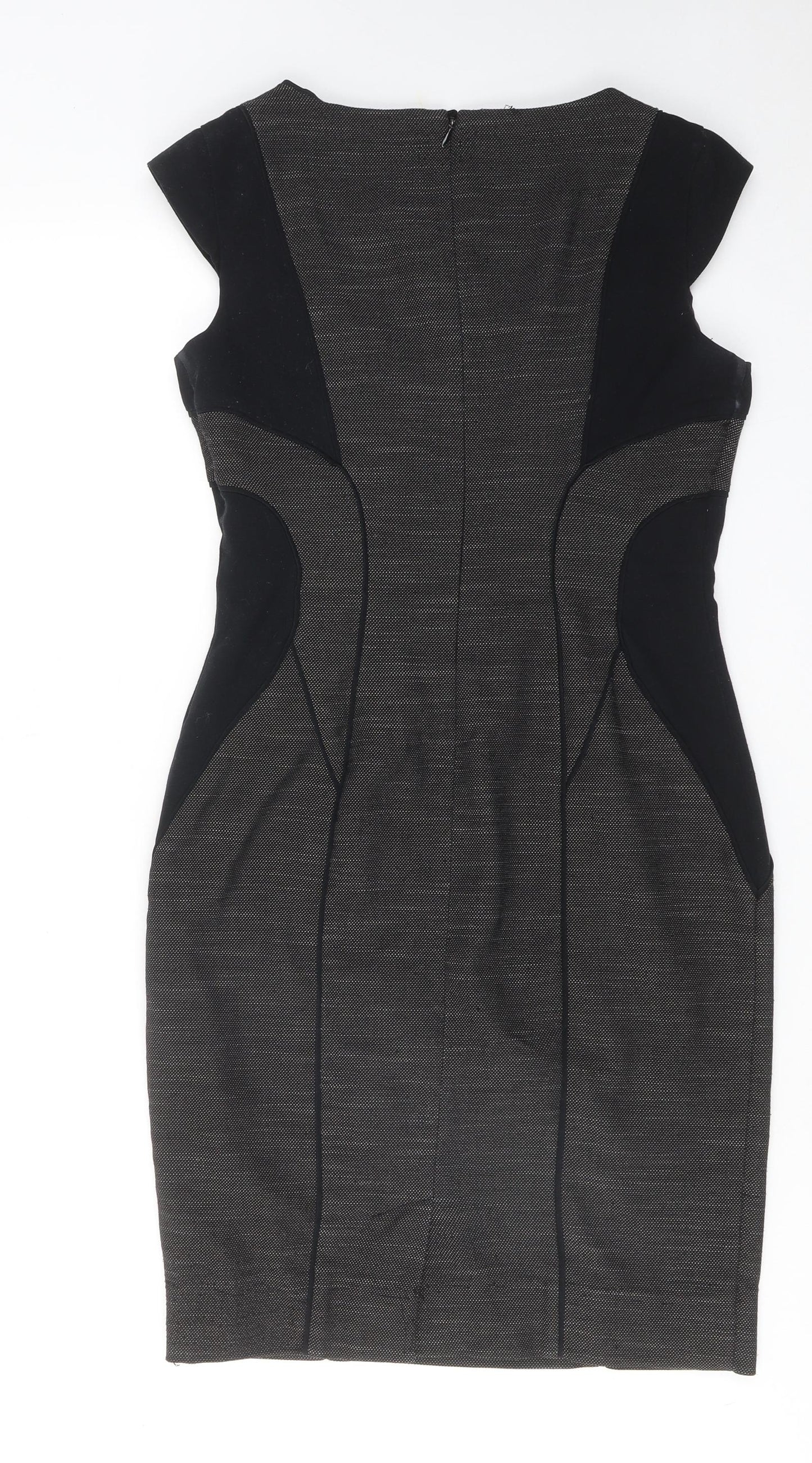 Marks and Spencer Womens Grey Colourblock Polyester Shift Size 10 Round Neck Zip