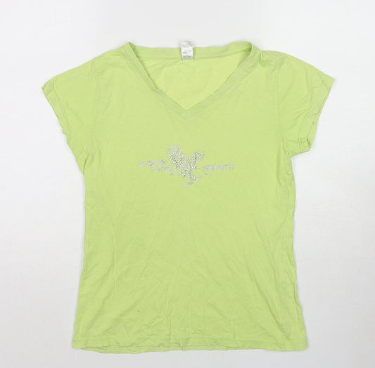 SOL'S Womens Green Cotton Basic T-Shirt Size M V-Neck - Hawk