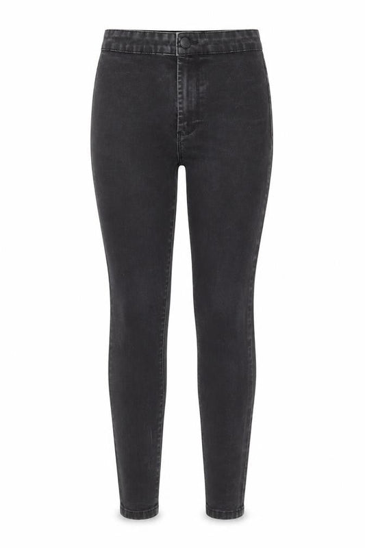 Front view of Denim & Co. women’s black cotton skinny jeans, size UK 8, regular zip - waist 22-inch
