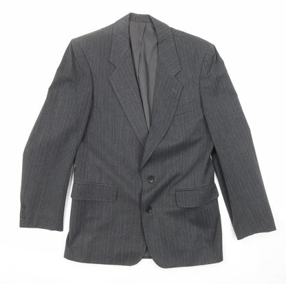 Classics Mens Grey Striped Polyester Jacket Suit Jacket Size 36 Regular