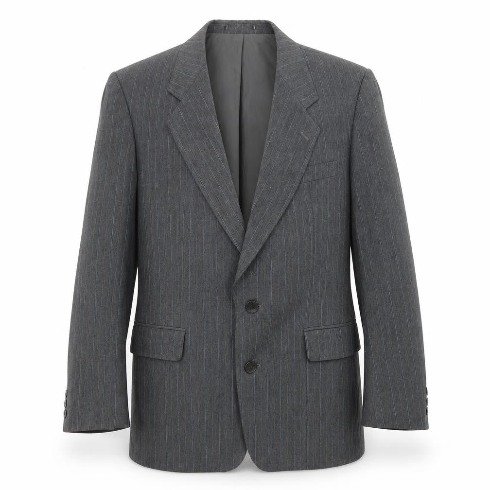 Classic Mens Grey Striped Polyester Jacket Suit Jacket Size 36 Regular