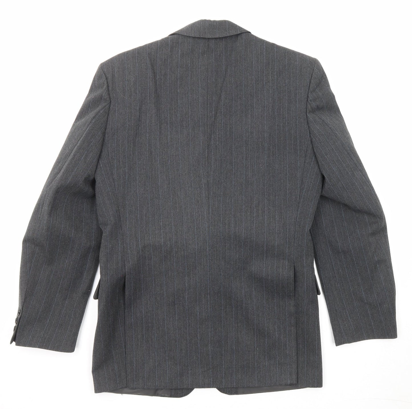 Classic Mens Grey Striped Polyester Jacket Suit Jacket Size 36 Regular
