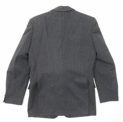 Classics Mens Grey Striped Polyester Jacket Suit Jacket Size 36 Regular