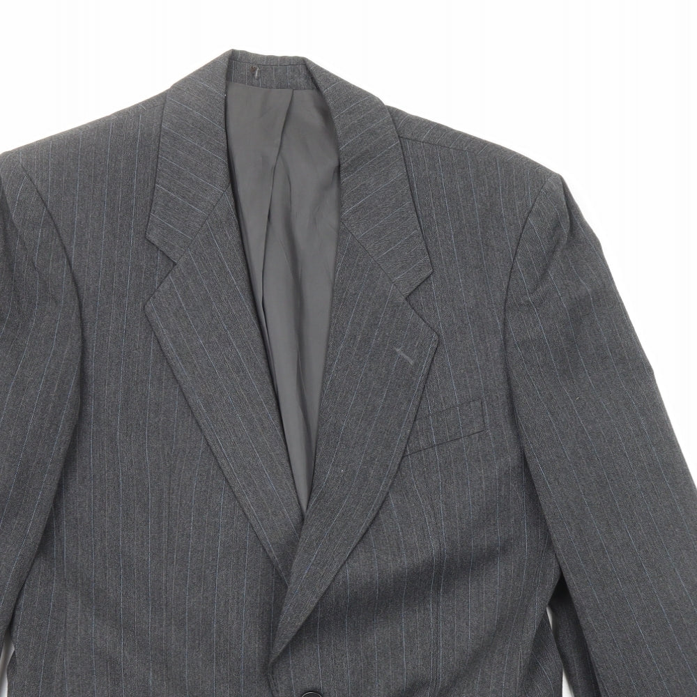 Classic Mens Grey Striped Polyester Jacket Suit Jacket Size 36 Regular
