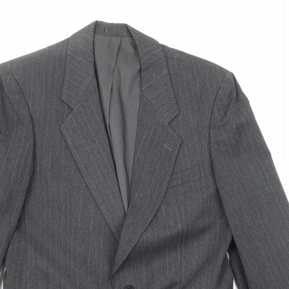 Classics Mens Grey Striped Polyester Jacket Suit Jacket Size 36 Regular